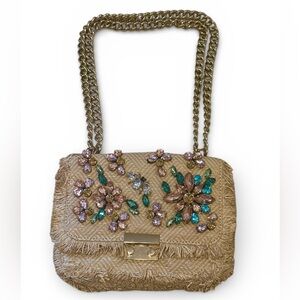 Zara Beige Straw Bag with Jewel Embellishments- Just Stunning! Like new!
